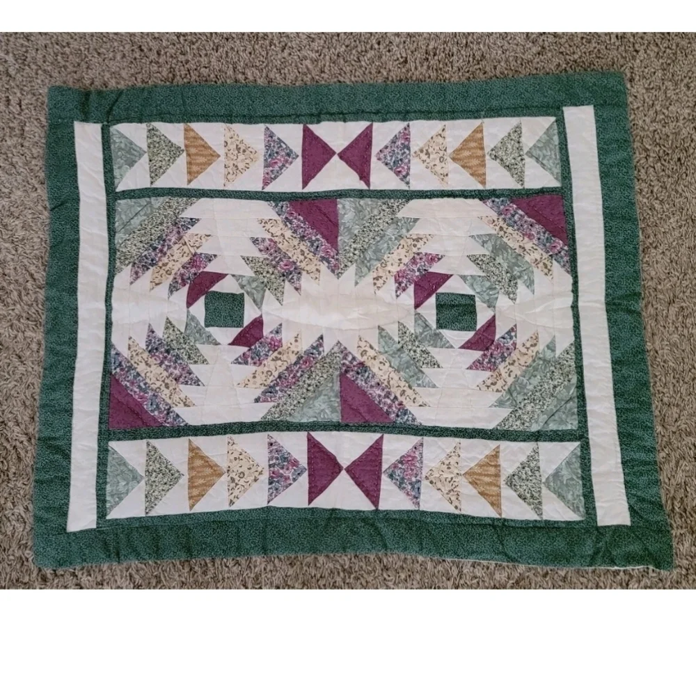 Quilt Patchwork Vintage Quilted Pillow Case Set Of 2 24×30 Green & Purple